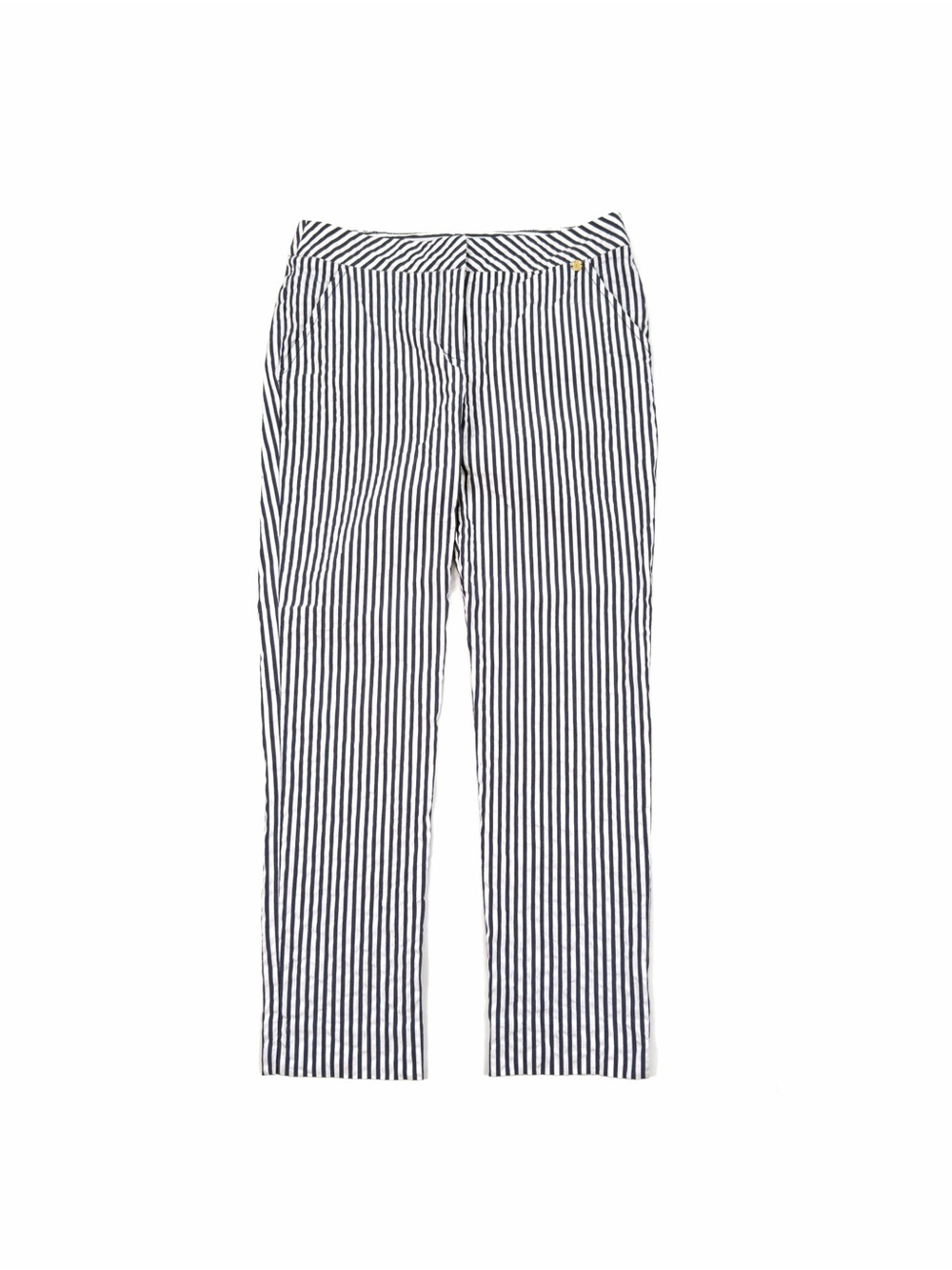 Trina Turk Seersucker Pants Womens Size 2 Navy White Stripe Ankle Flat Front